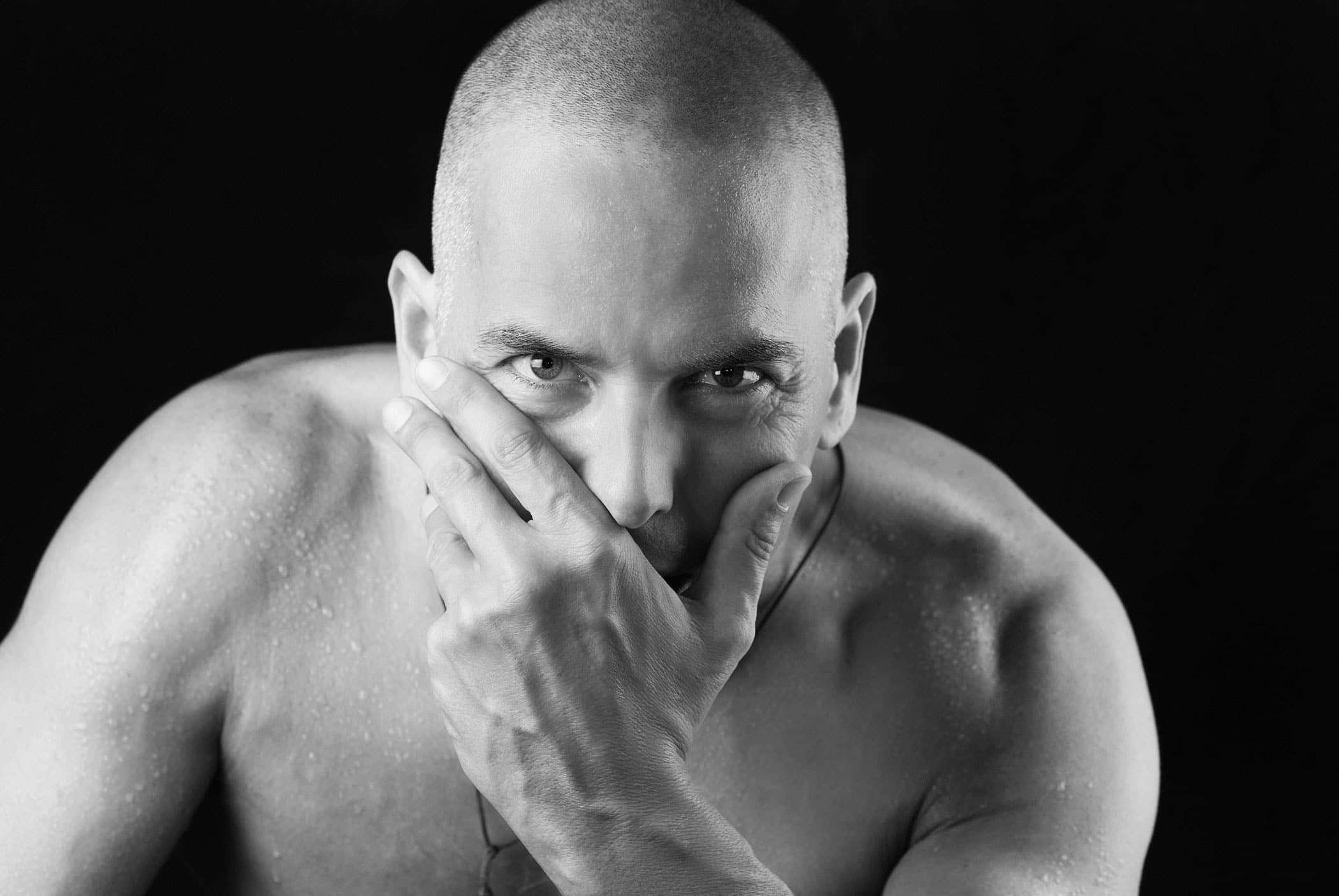 man in black and white picture