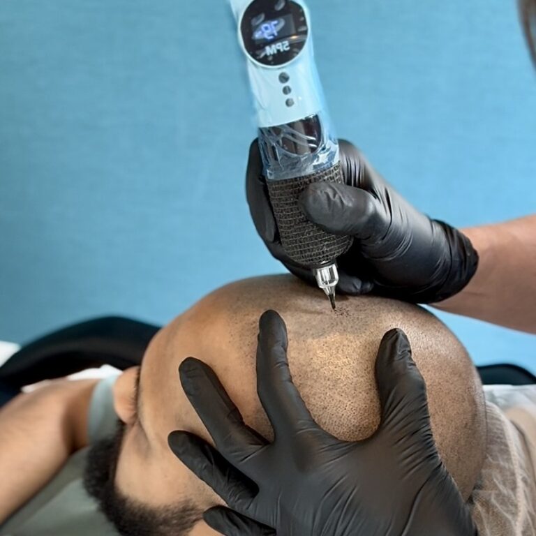 Scalp micropigmentation for fuller-looking hair