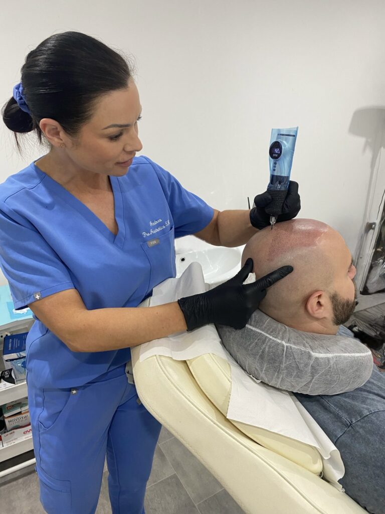 Hair loss treatment procedure at a clinic